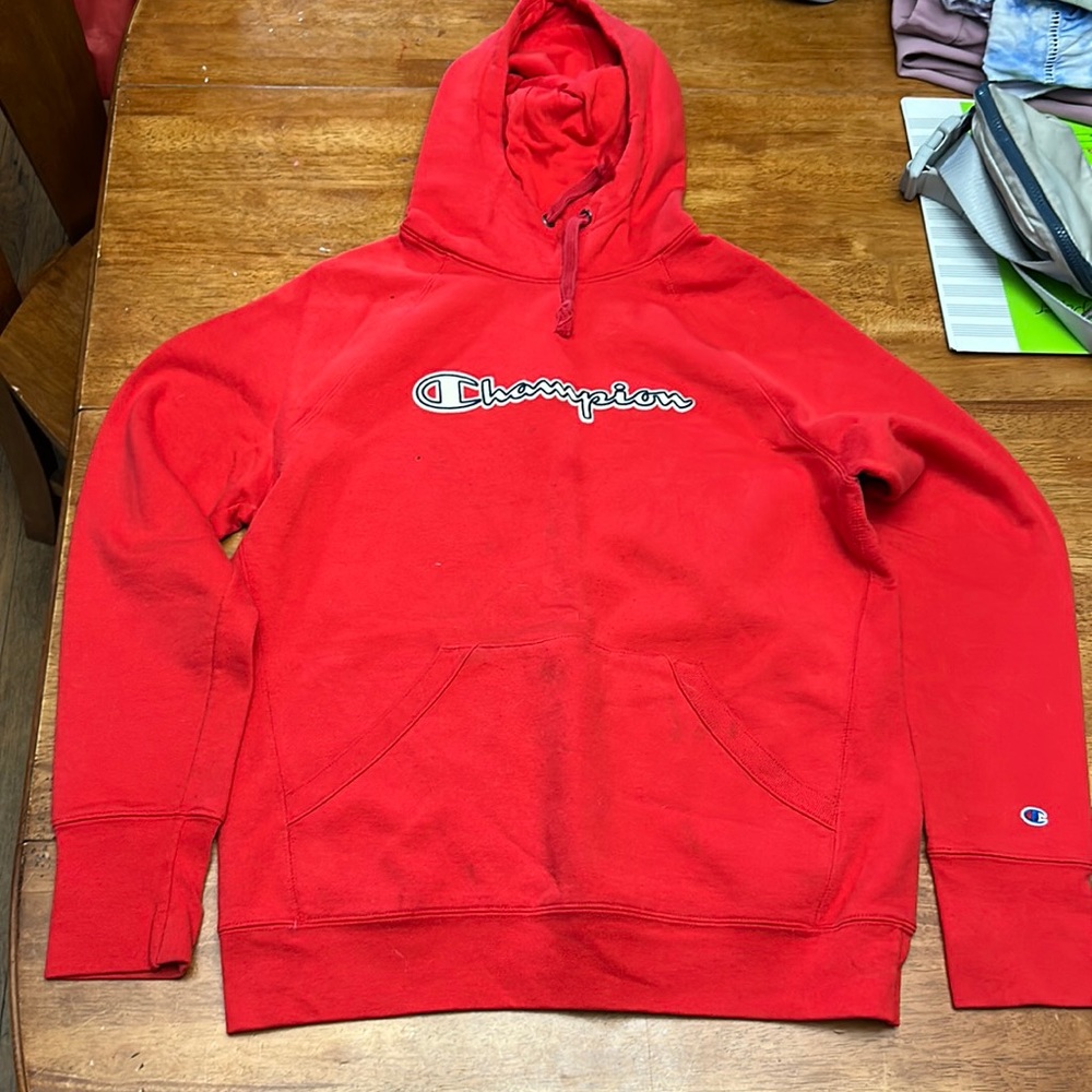 Red champion hoodie